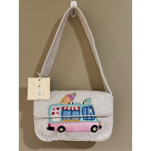 Sol & Mer Handbags - Sol & Mer White Beaded Embroidered Ice Cream Truck Small Shoulder Bag